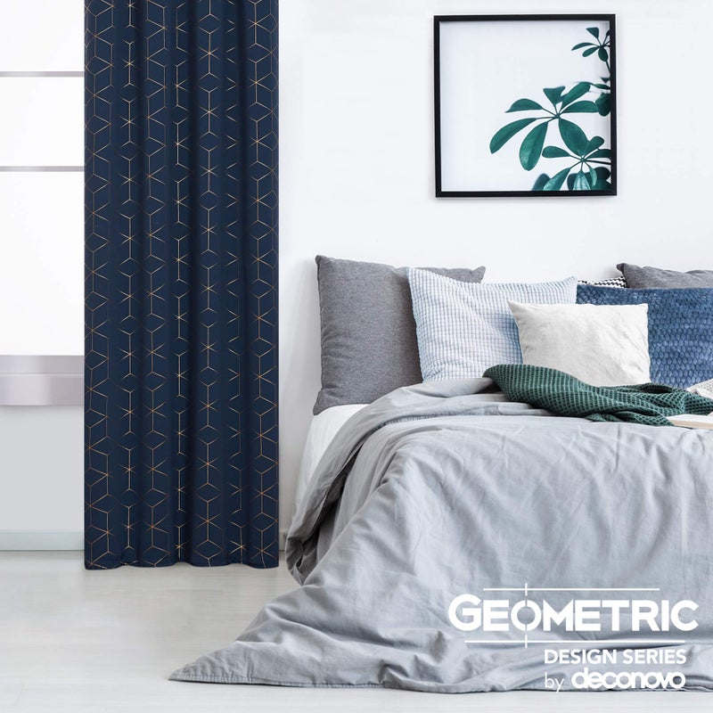 Deconovo Grommet Blackout Curtains, Room Darkening Gold Diamond Drapes, 2 Panels, Navy Blue, 52W x 84L Inch, for Bedroom and Living Room - Image 3